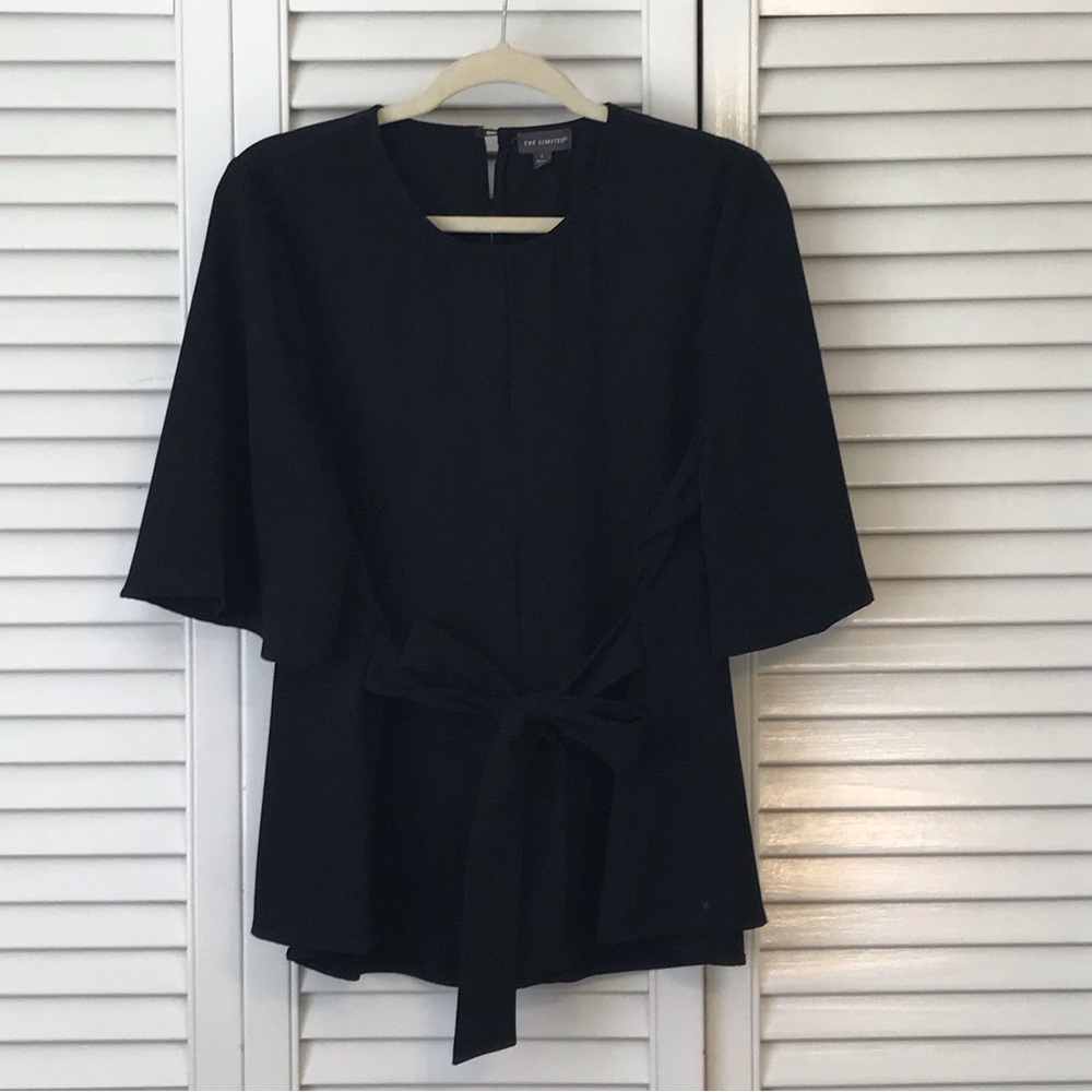The Limited Elegant Black Blouse with Waist Tie